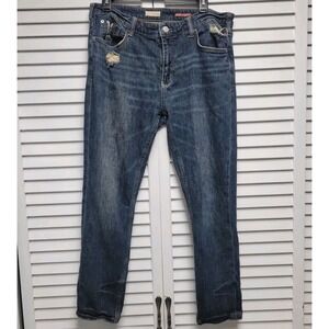 Anthropologie Pilcro The Heritage Boyfriend Jeans Distressed Dark Wash Cotton